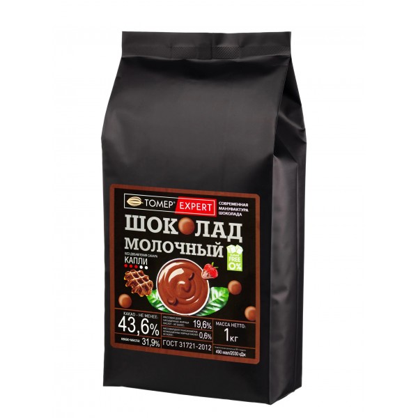 Шоколад Молочный 43,6% без сахара в каллетах (каплях) 1000 г